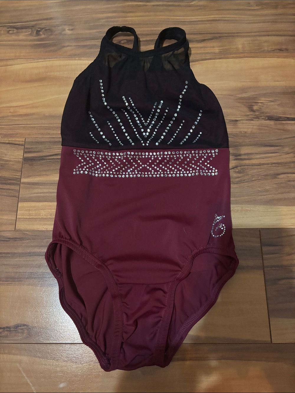 Garland activewear -Maroon and Black Rhinestone Leotard- like New - Child L
